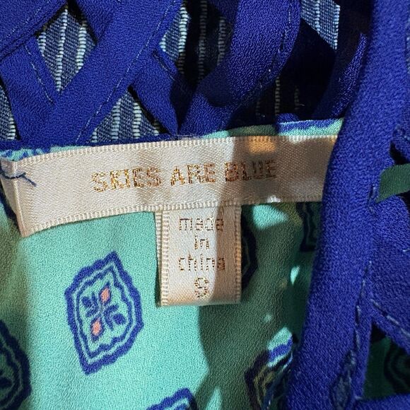 Skies Are Blue Dress Women S Green Geo Print Criss Cross Boho Resortcore Y2K - Picture 4 of 8